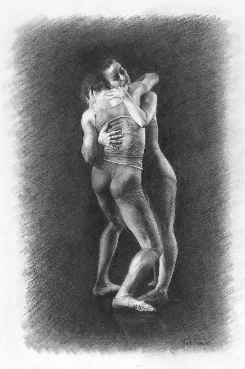 Embrace Graphite Drawing by Marie Frances