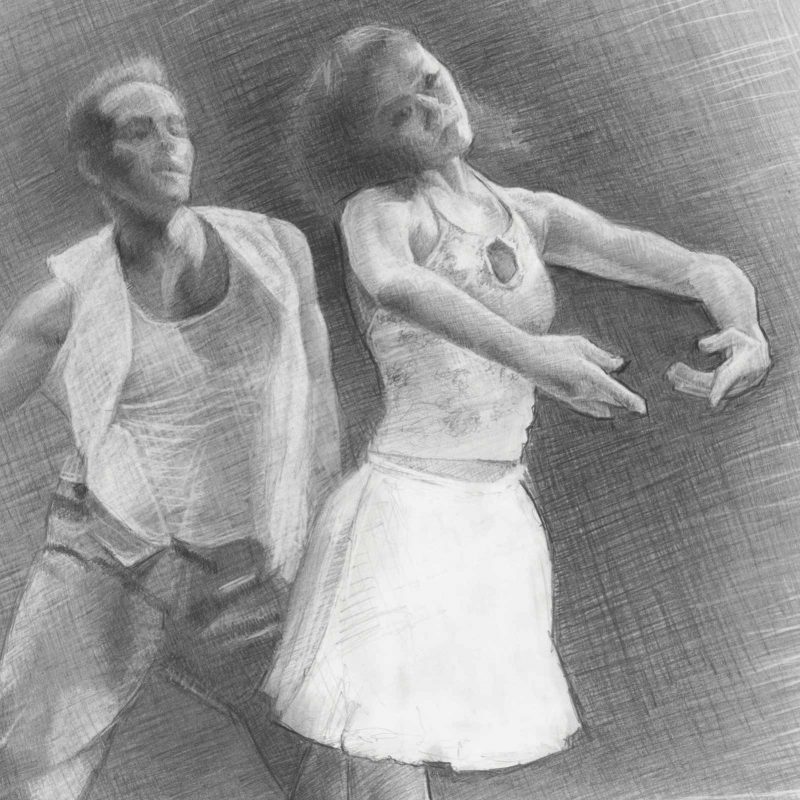 Frolicking Graphite Drawing by Marie Frances