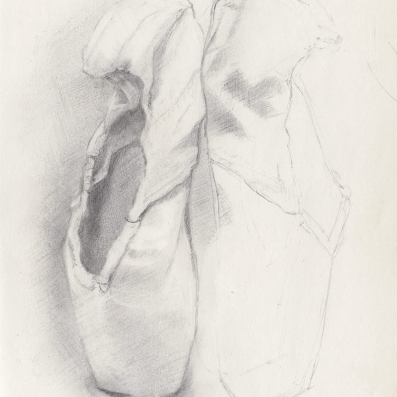 Pointe Shoe Graphite Drawing by Marie Frances