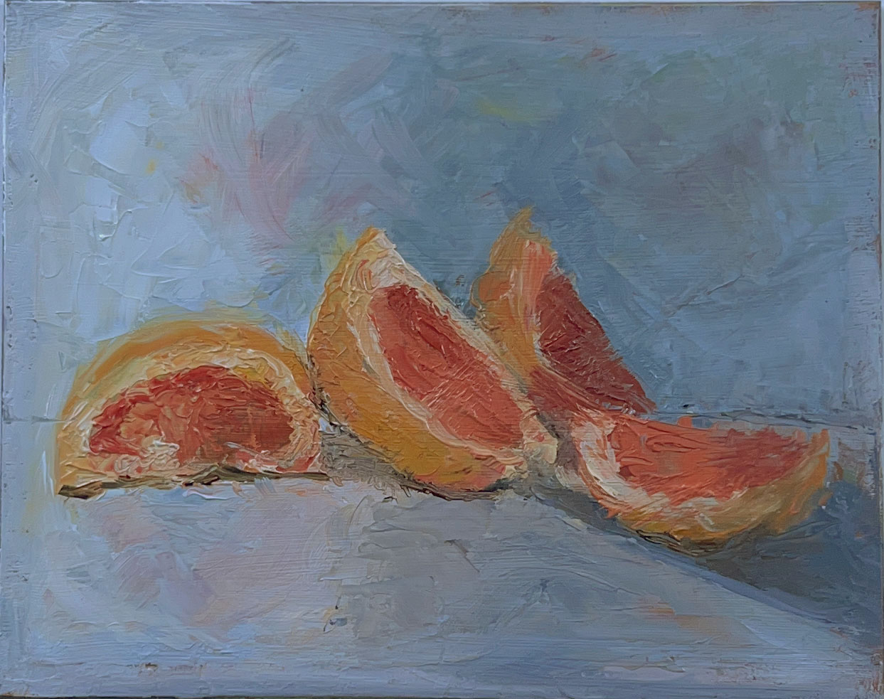 Ruby Red Grapefruit Oil Painting by Marie Frances