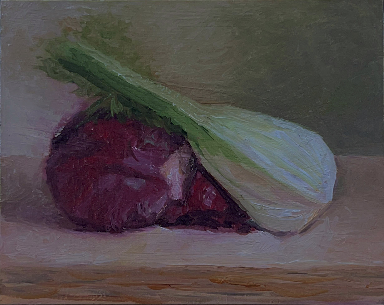 Red Cabbage and Fennel Oil Painting by Marie Frances