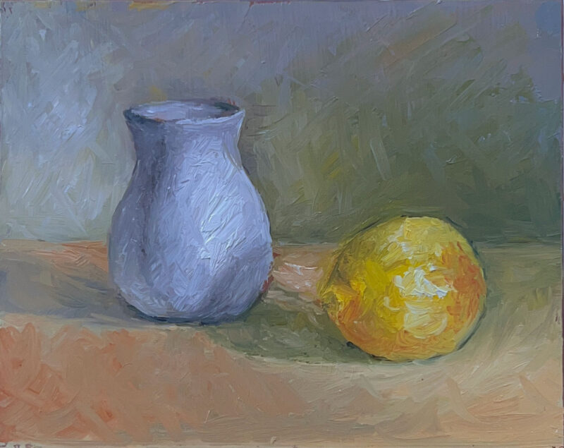 Oil Paintings -Vase and Lemon by Marie Frances