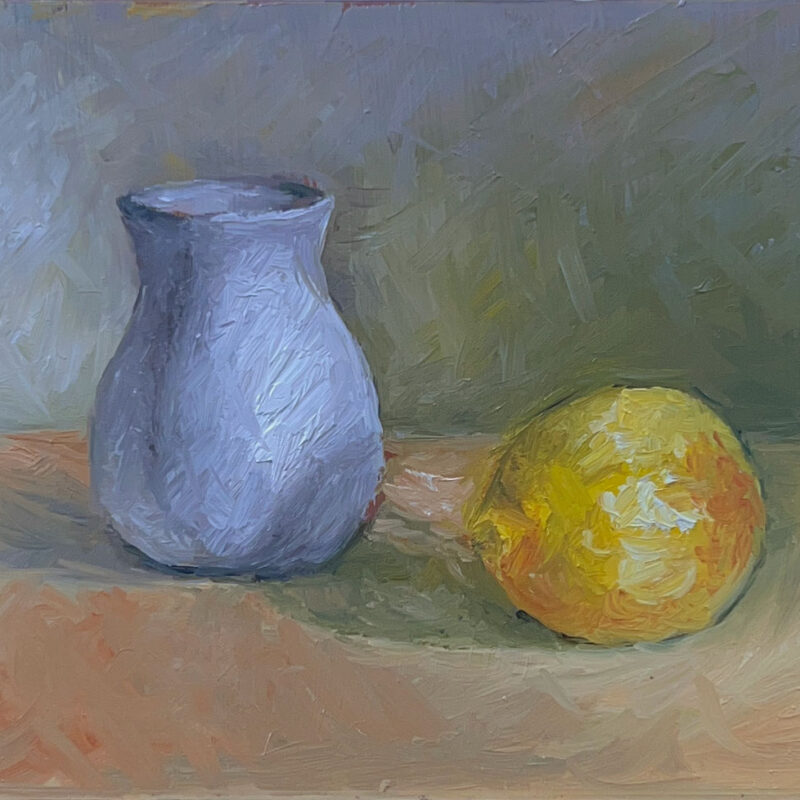 Vase and Lemon Oil Painting by Marie Frances
