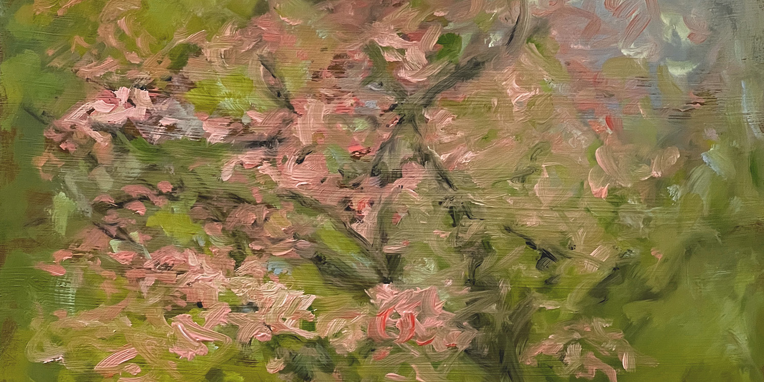 Oil Paintings of Flowers - Dogwood Pink Blossoms by Marie Frances