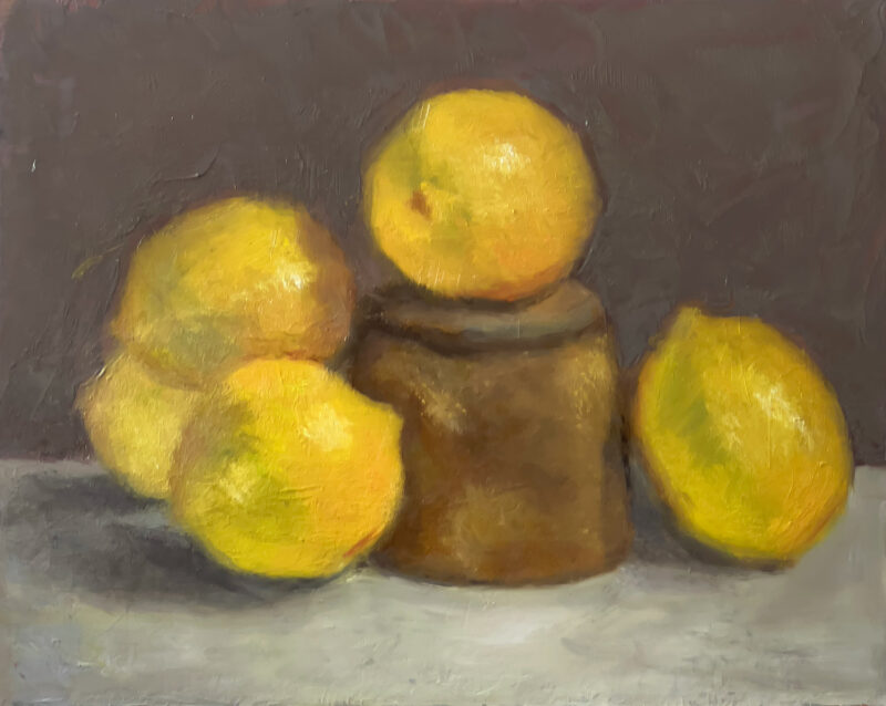 Original Painting -Lemons and Pottery by Marie Frances Fine Art