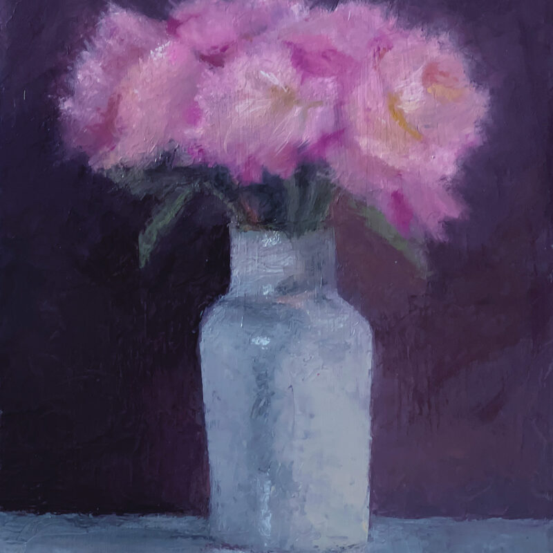 Painting of Flowers - Pink Peonies in Vase by Marie Frances