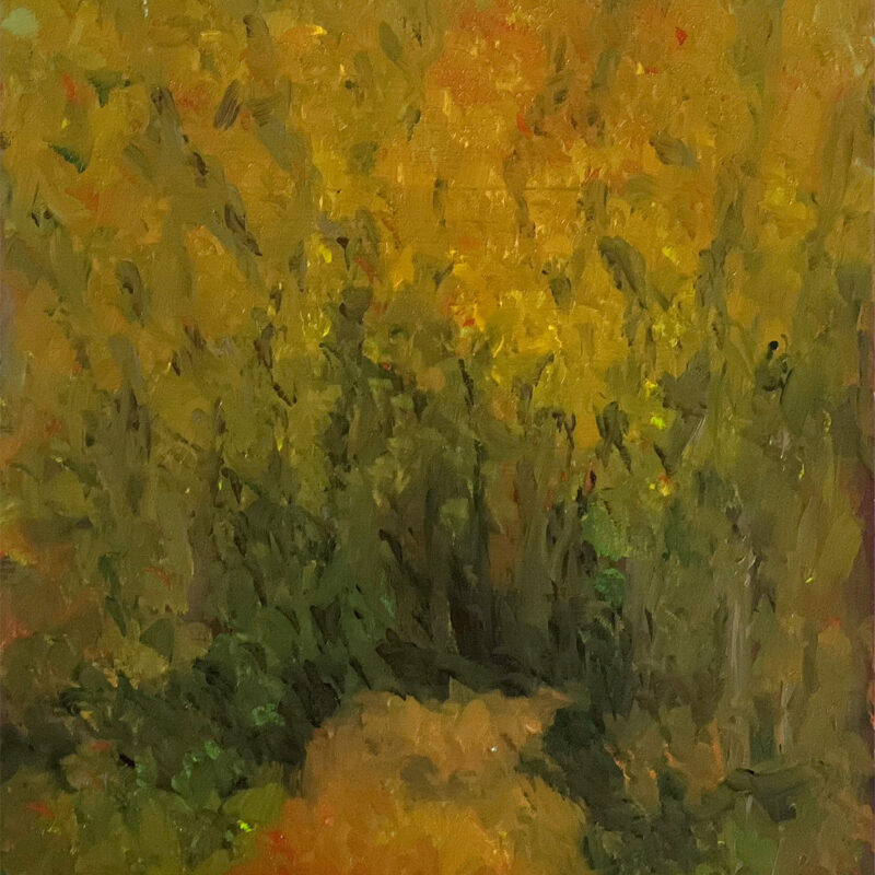 Landscape Painting - Golden Leaves on Far Ridge Trail by Marie Frances