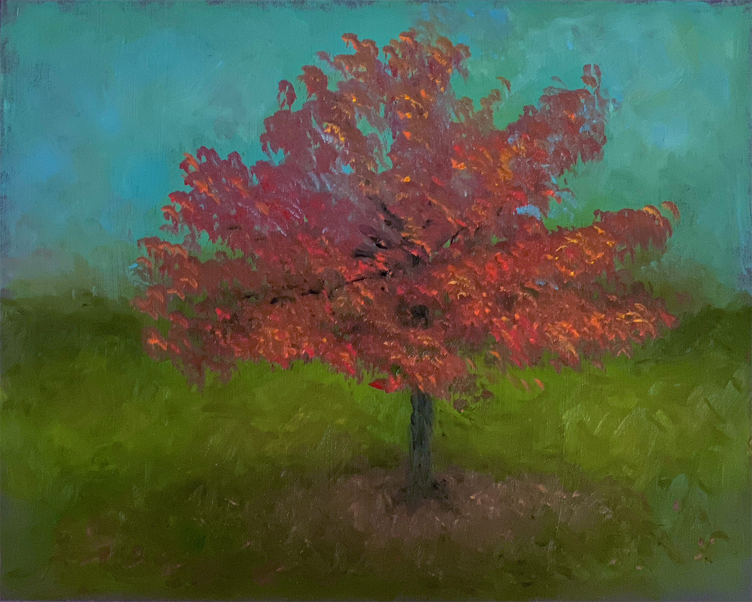 Landscape Painting - Red Leaves at Ault Park by Marie Frances