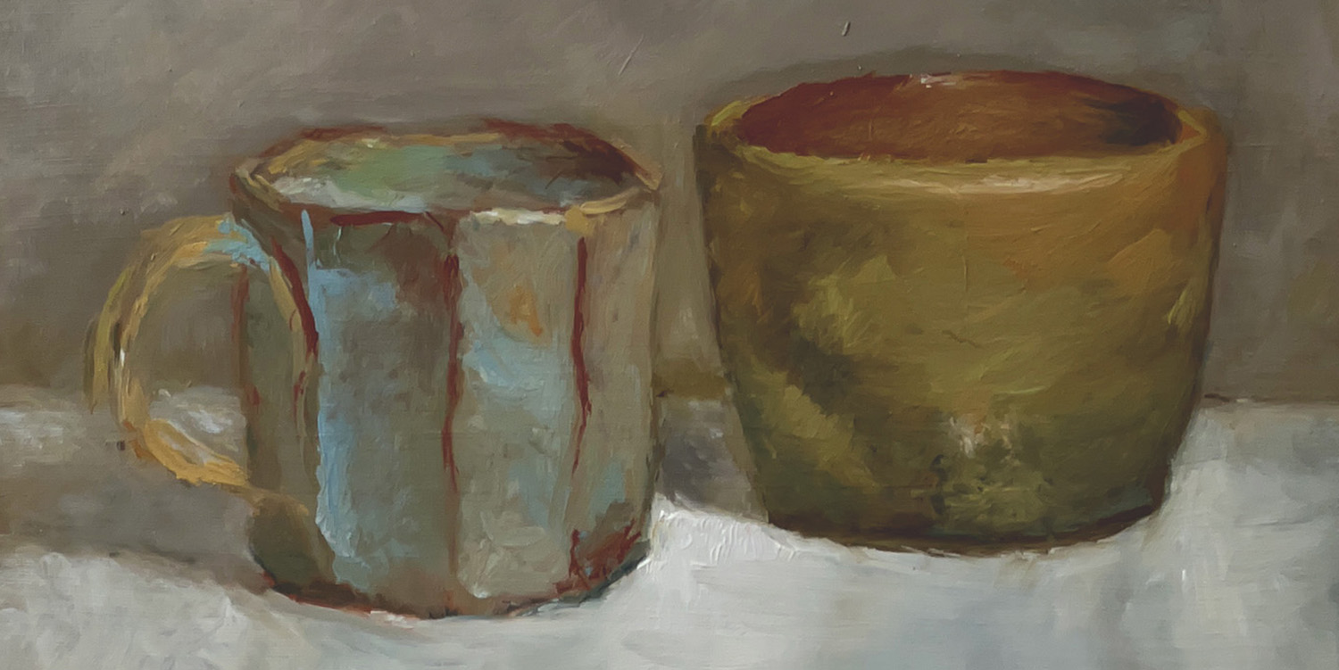 Dining Decor -Cup and Bowl Oil Painting by Marie Frances