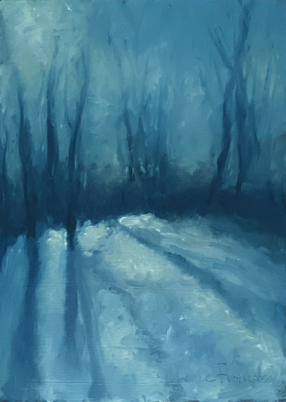 Landscape Painting - Sunlit Stillness on Snowy Trail by Marie Frances Fine Art