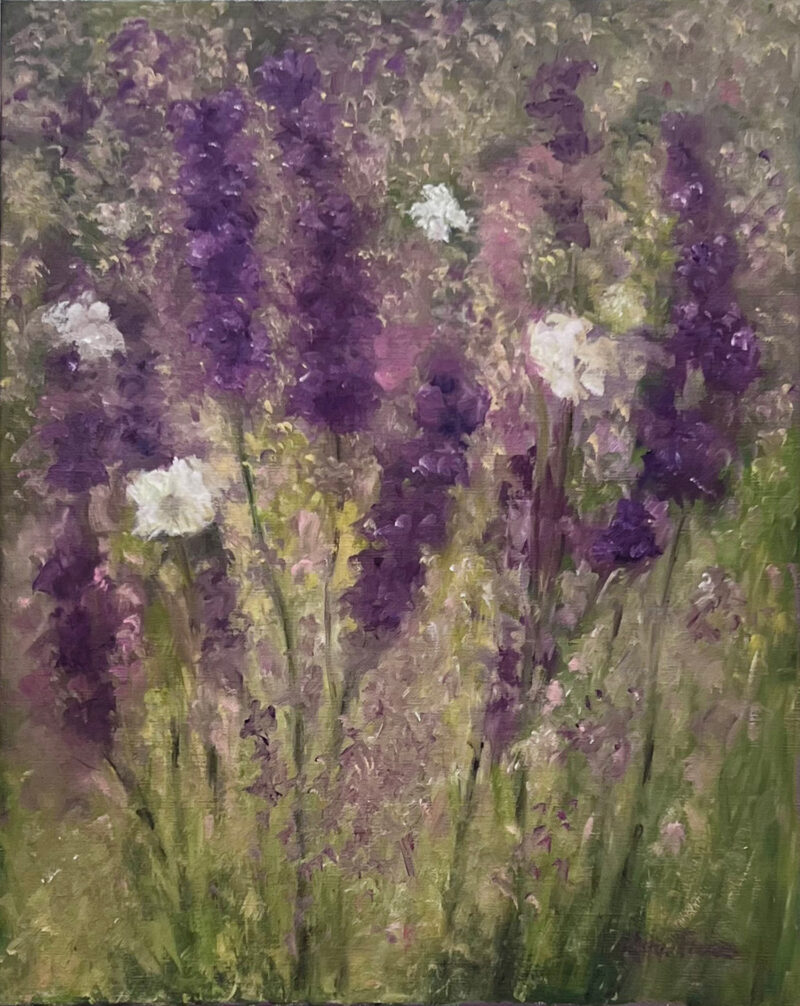 Wildflower Painting - Larkspur's Embrace by Marie Frances Fine Art