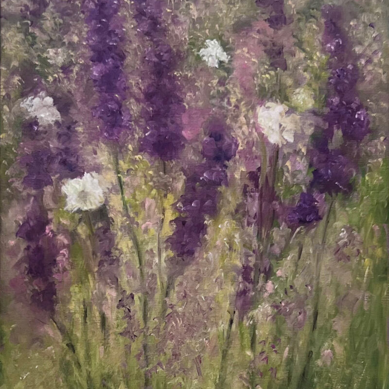 Wildflower Painting - Larkspur's Embrace by Marie Frances Fine Art