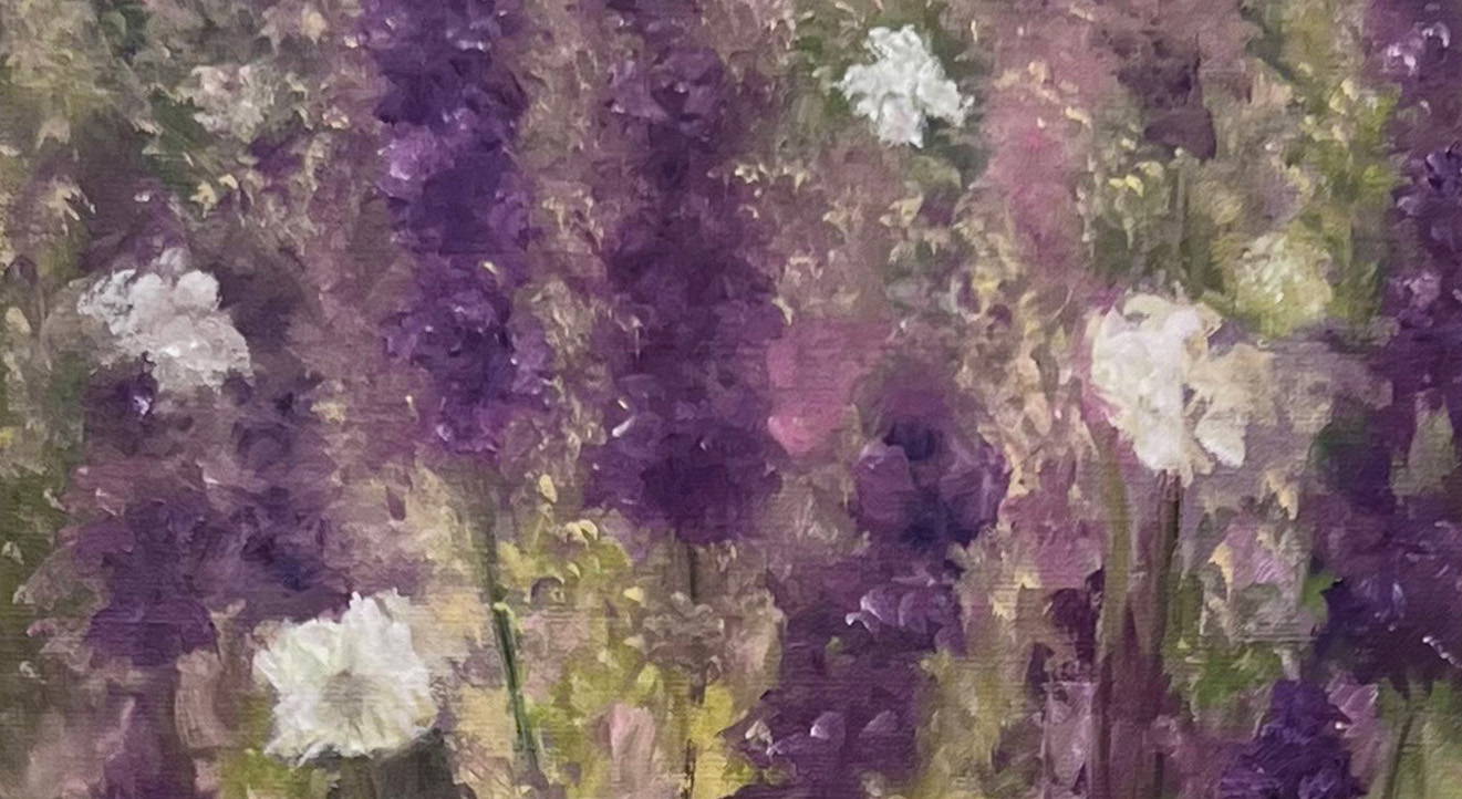 Wildflower Painting - Larkspur's Embrace by Marie Frances Fine Art