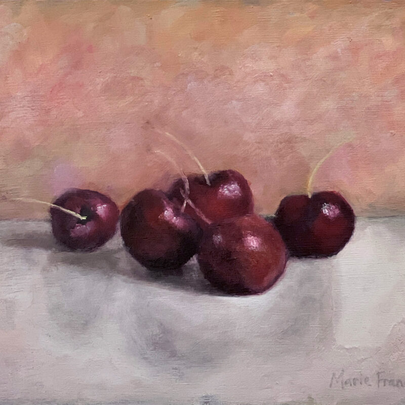 Small Oil Painting - Cherries by Marie Frances Fine Art