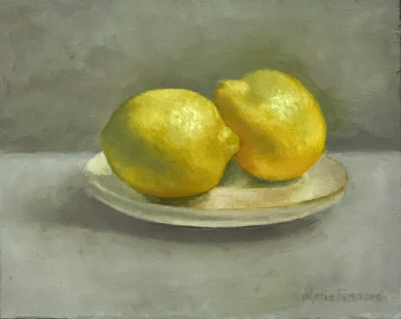 Original Painting - Lemons on Plate by Marie Frances Fine Art