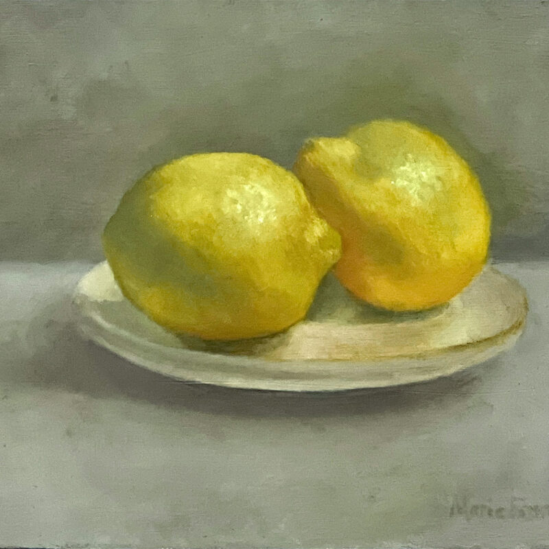 Original Painting - Lemons on Plate by Marie Frances Fine Art