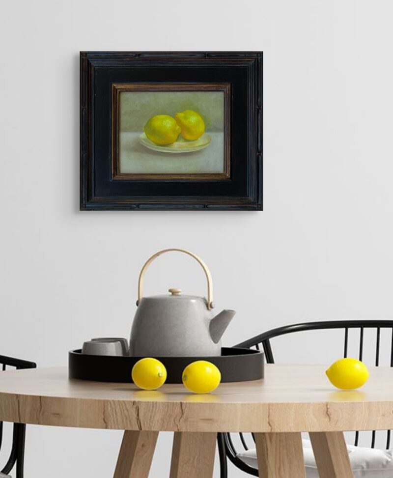 Original Painting - Lemons on Plate by Marie Frances Fine Art