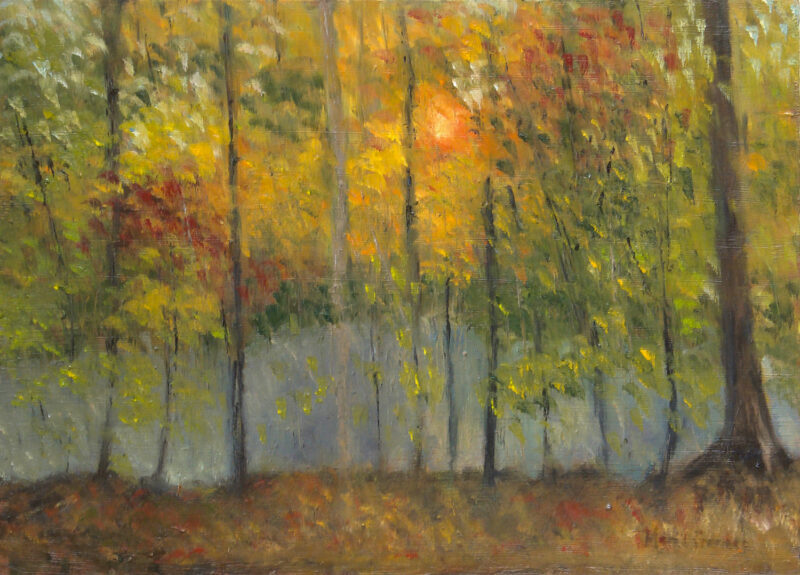 Landscape Wall Art - Autumn at Spring Pond Oil Painting by Marie Frances