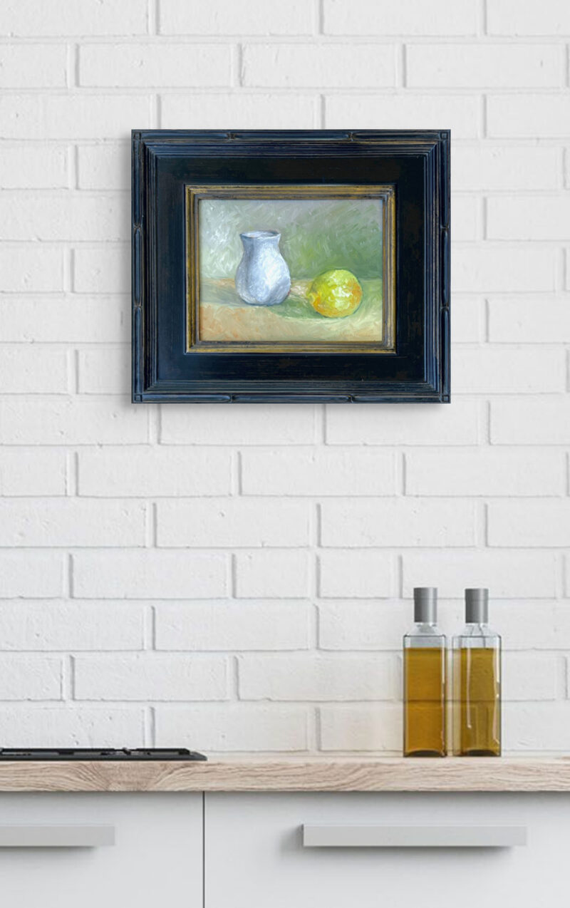 Art for Kitchen - Vase and Lemon Oil Painting by Marie Frances